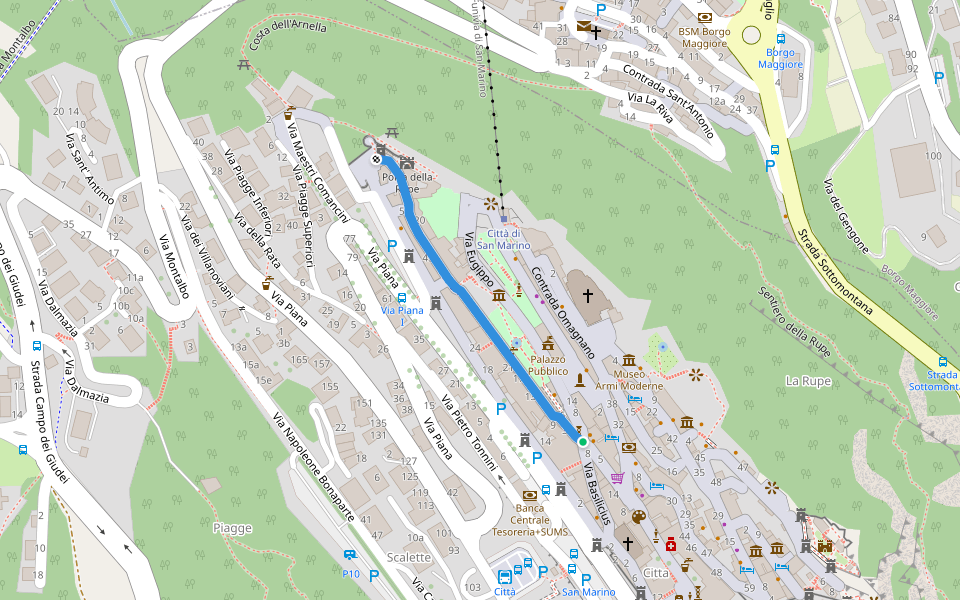 Contrada Omerelli walking route map in Città di San Marino