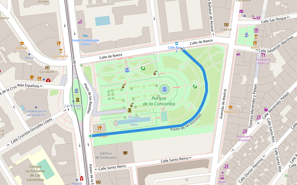 Paseo de las bicicletas walking route map in Jaén