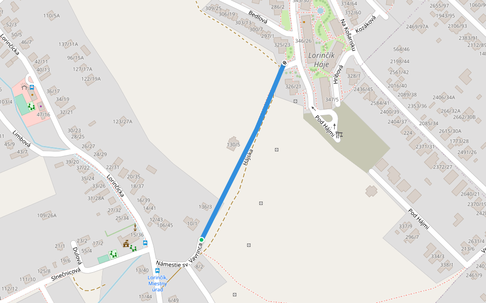 Hájska walking route map in Košice