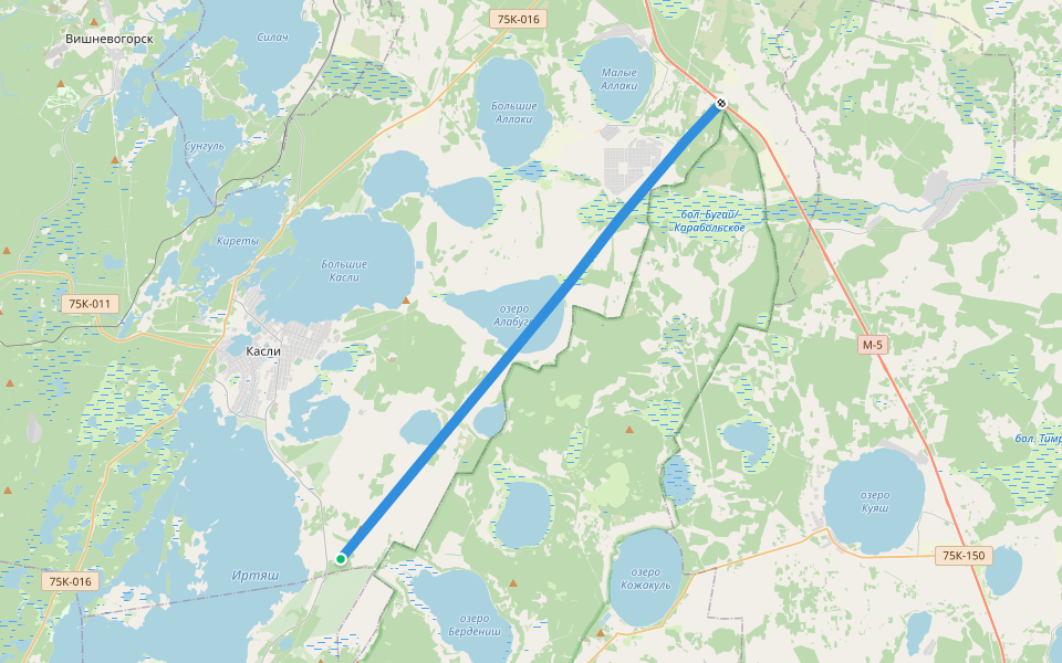 граница/разрыв ВУРС walking route map in Novaya Techa