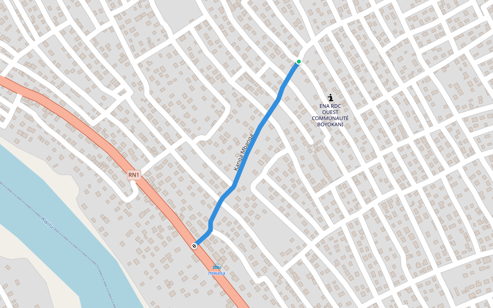 Kanga Mbanga walking route map in Kikwit