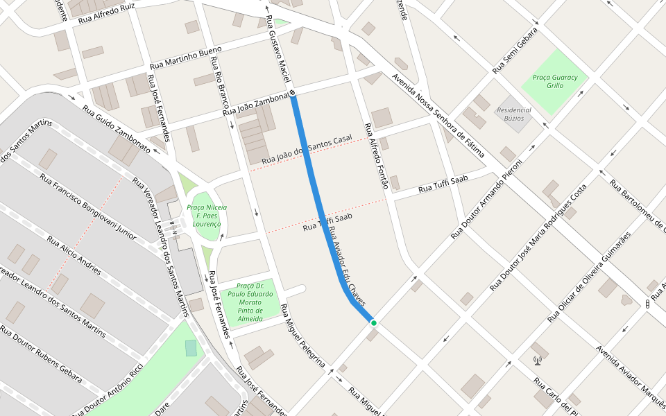 Rua Aviador Edu Chaves walking route map in Bauru