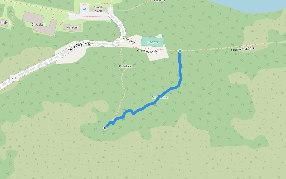 Skógarkirkjustígur walking route map in Geitaberg