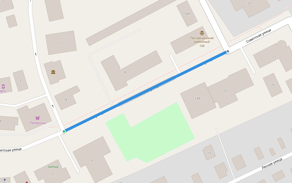 Советская улица walking route map in Pestretsy