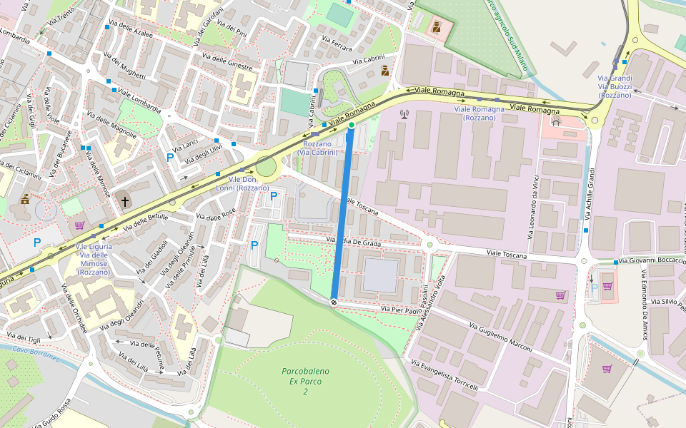 Via Nilde iotti walking route map in Rozzano