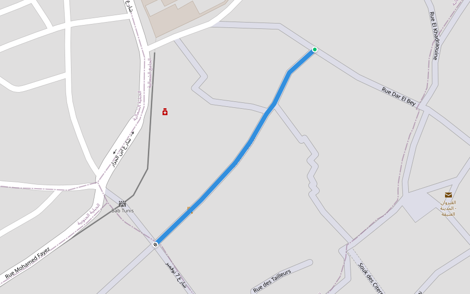 Rue Salah Soussi walking route map in Kairouan