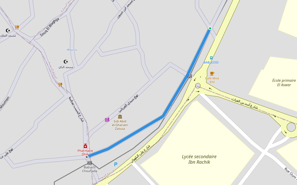 Rue Ed Dabaghine walking route map in Kairouan
