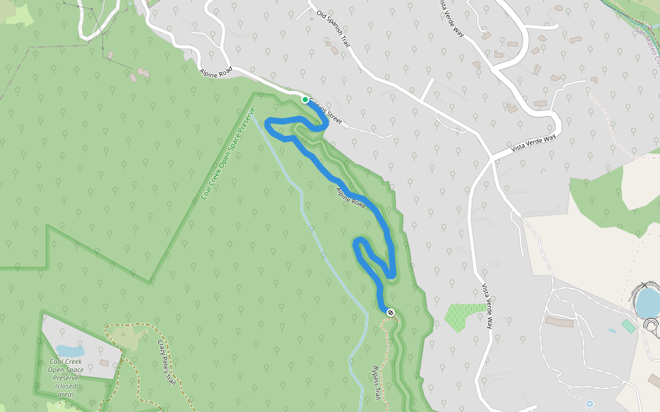 Alpine Road walking route map in Portola Valley