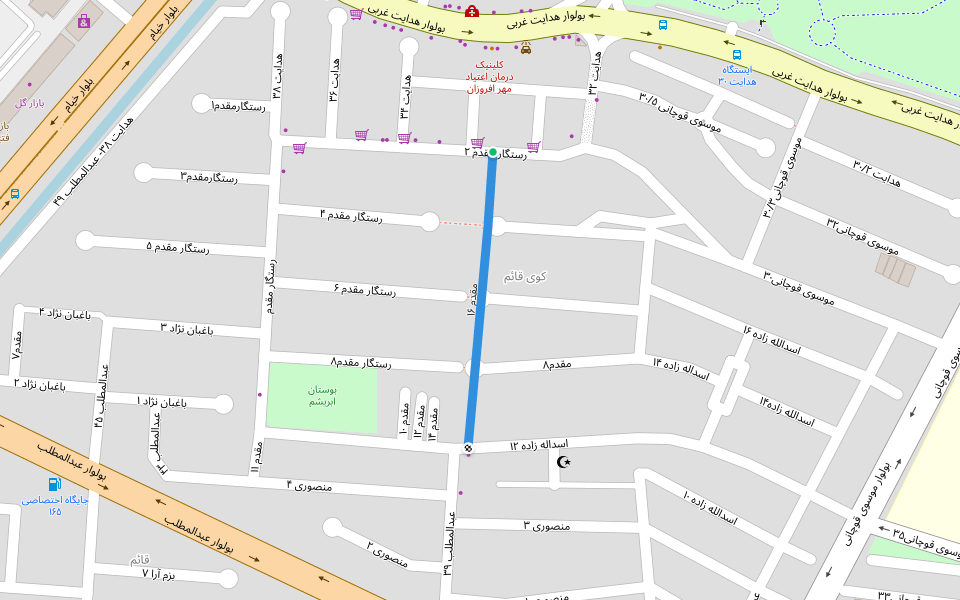 مقدم ۱۶ walking route map in Mashhad