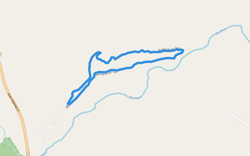 Bootleg Access Trail walking route map in Potosi