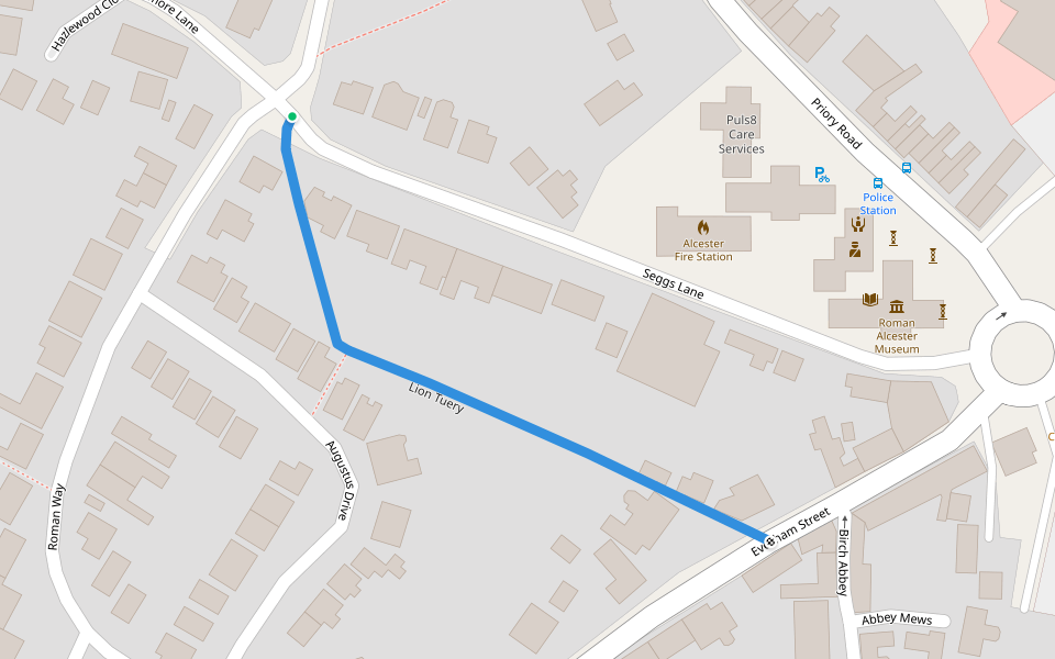 Lion Tuery walking route map in Alcester