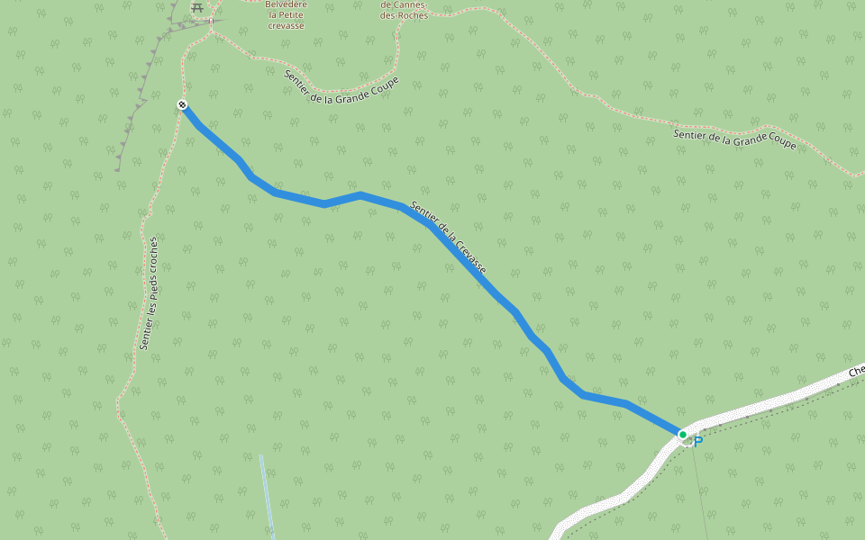 Sentier de la Crevasse walking route map in Percé