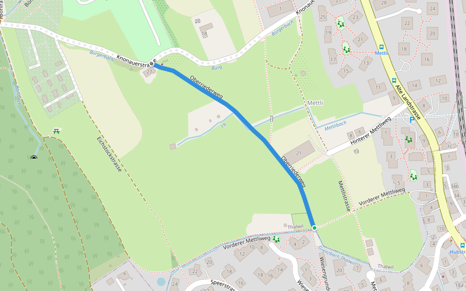 Oberriederweg walking route map in Oberrieden