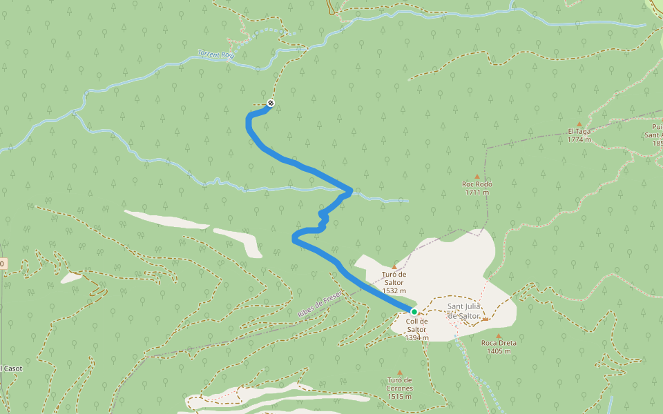 Camí de Bruguera a Coll de Saltor walking route map in Sant Martí d'Ogassa