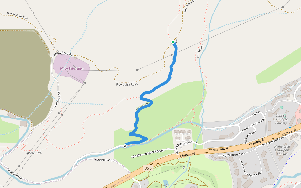 Frey Gulch walking route map in Keystone