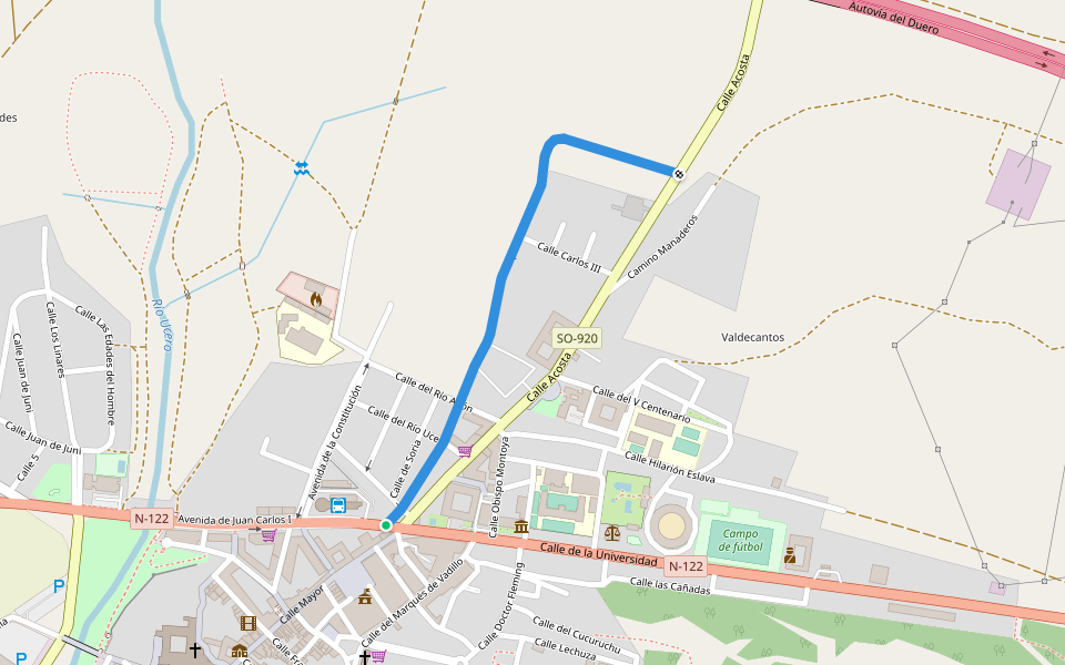 Camino Acequia walking route map in El Burgo de Osma