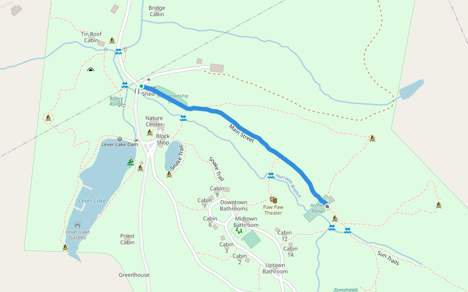 Main Street walking route map in Fairview