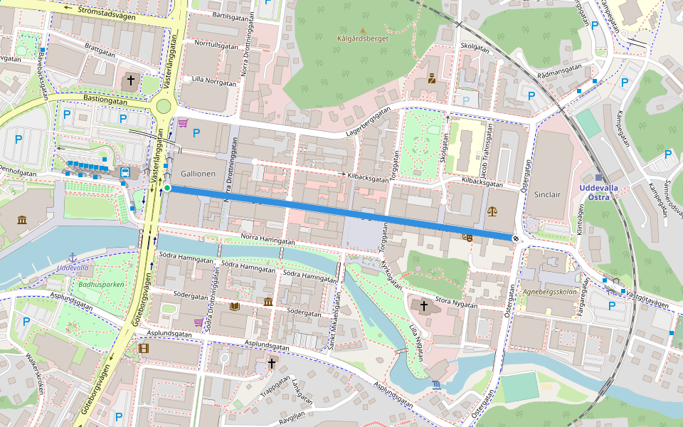 Kungsgatan walking route map in Uddevalla