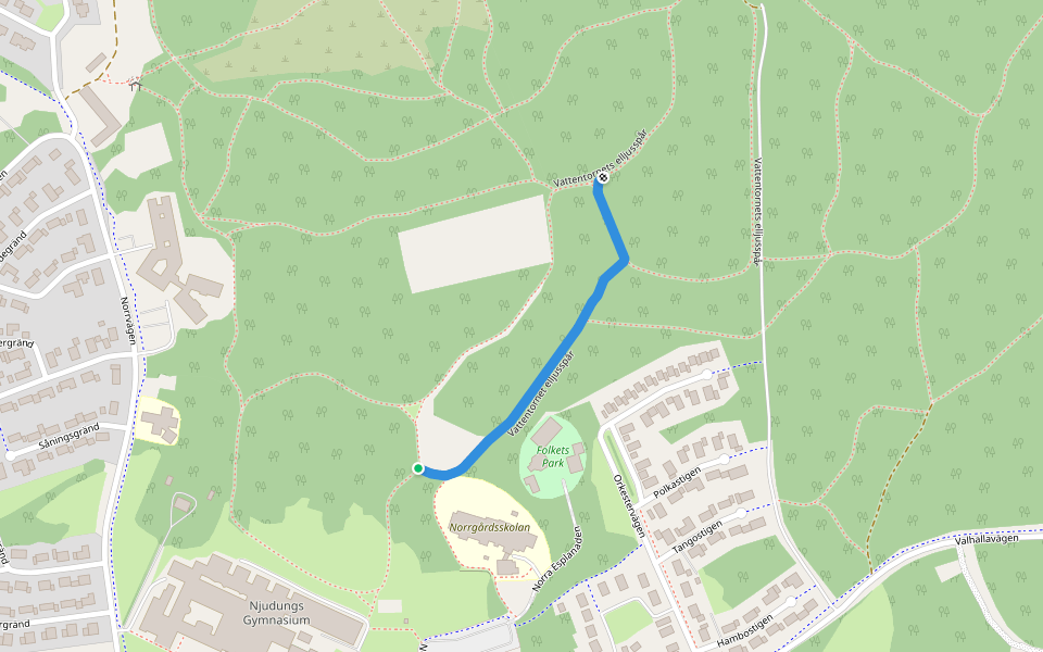 Vattentornet elljusspår walking route map in Vetlanda