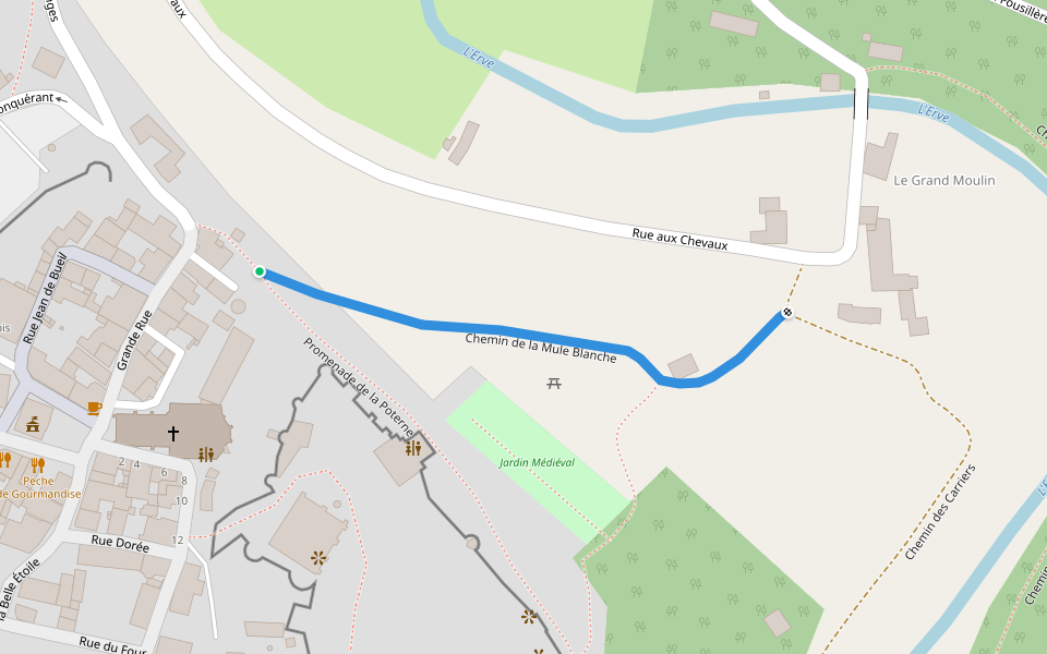 Chemin de la Mule Blanche walking route map in Sainte-Suzanne-et-Chammes