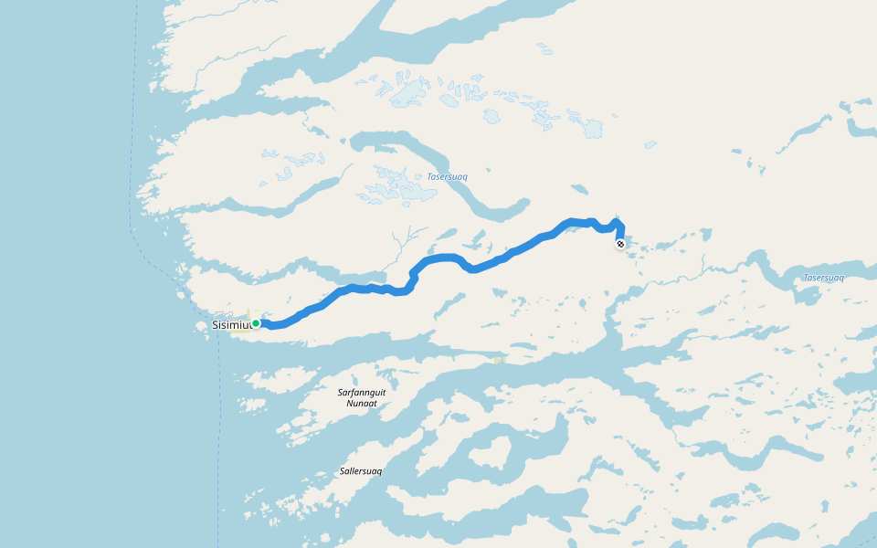 Kangerlussuaq-Sisimiut winter trail walking route map in Sisimiut
