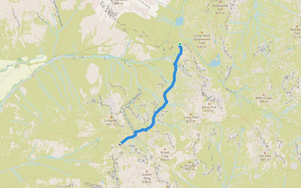 Corridor Route walking route map in Wasdale Head