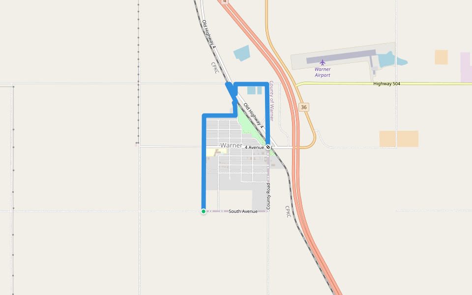 Village of Warner walking route map in Warner
