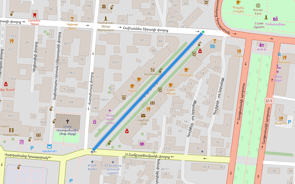 Ռիժկովի փողոց walking route map in Karmravan