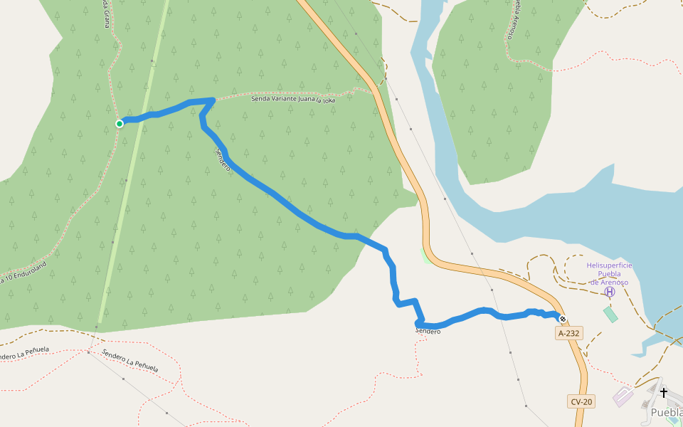 Sendero walking route map in Puebla de Arenoso