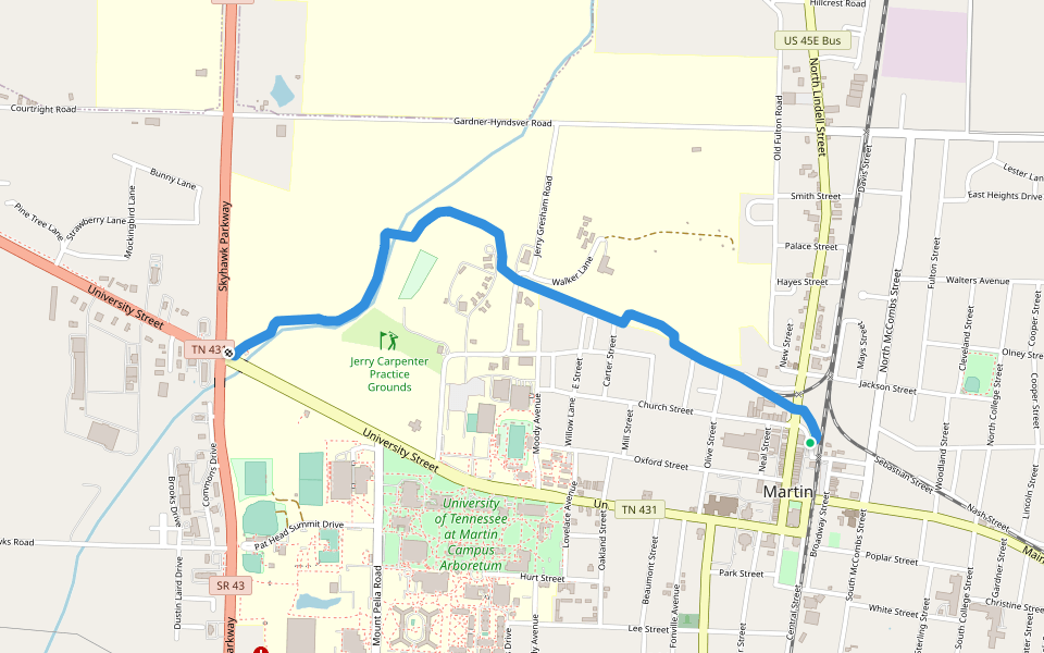 Brian Brown Memorial Greenway walking route map in Martin