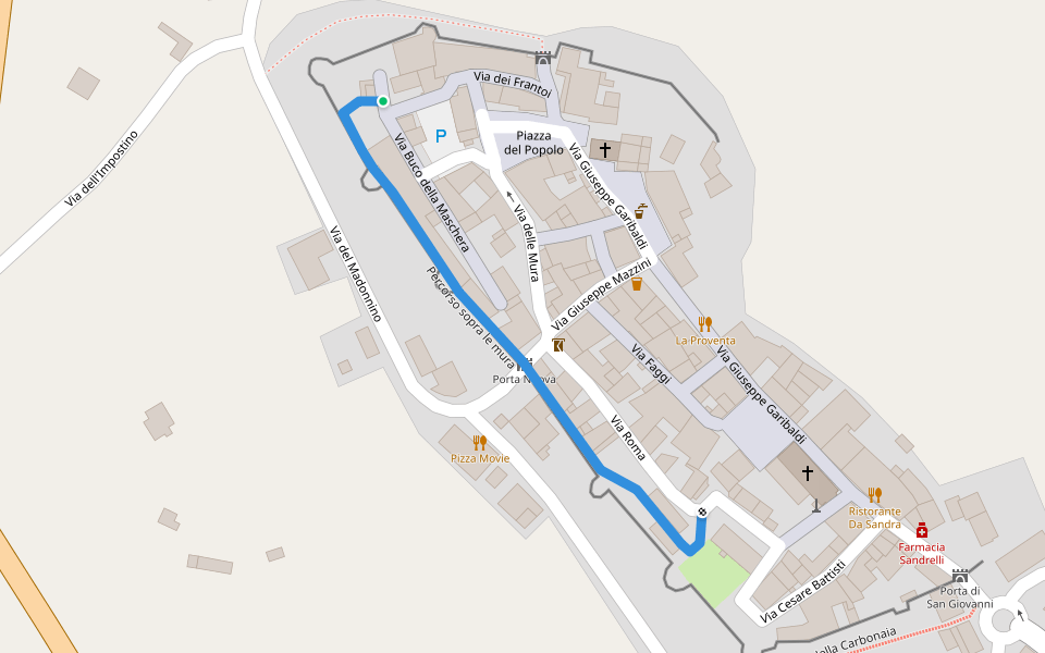 Percorso sopra le mura walking route map in Magliano in Toscana