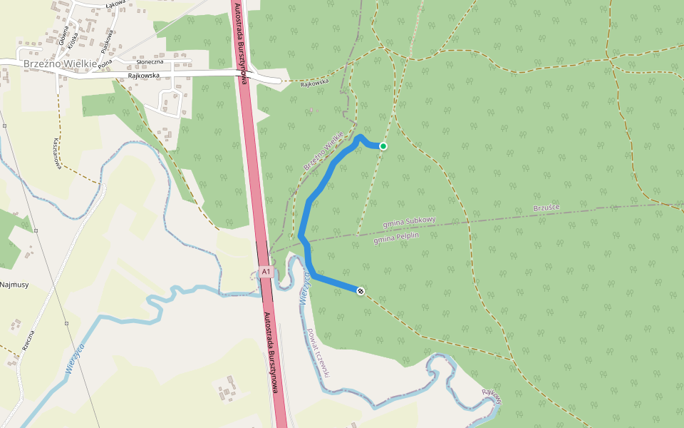 Singletrack nad wierzycą walking route map in Brzeźno Wielkie