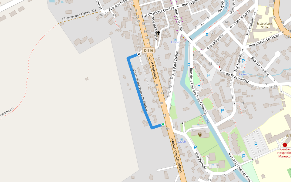 Chemin du Nouveau Monde walking route map in Vimoutiers