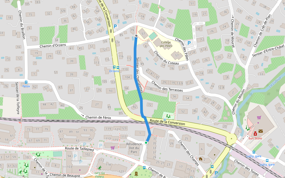 Sentier des Chenalettes walking route map in Lutry