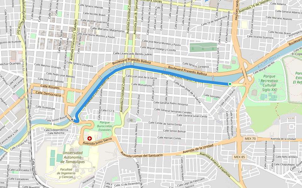 Boulevard Luis Echeverria walking route map in Ciudad Victoria