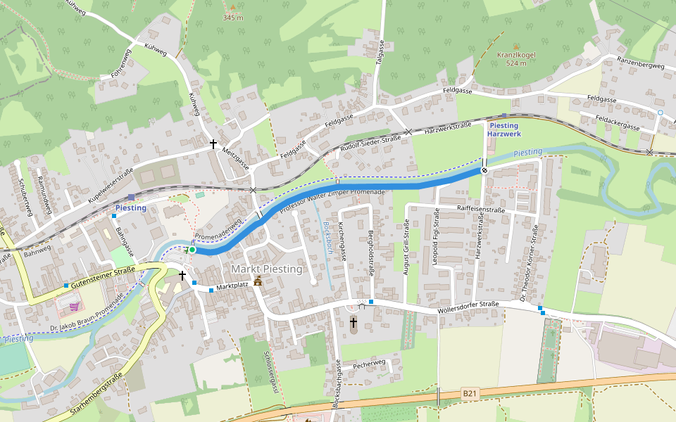 Professor Walter Zimper Promenade walking route map in Markt Piesting