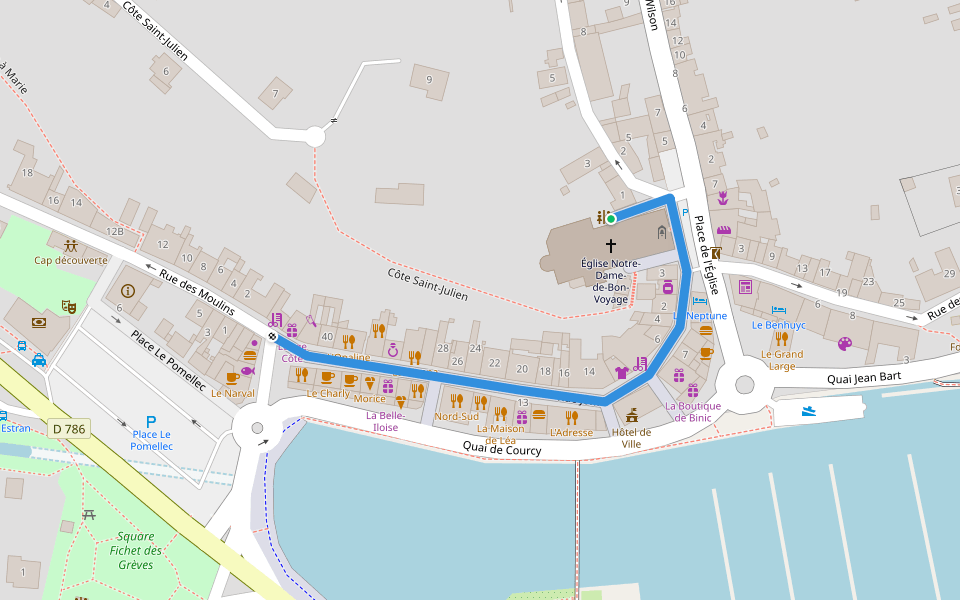 Rue Joffre walking route map in Binic-Étables-sur-Mer