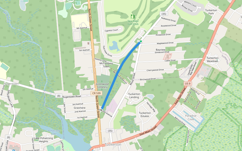 Tuckerton Railroad (unused dirt path) walking route map in Little Egg Harbor Township