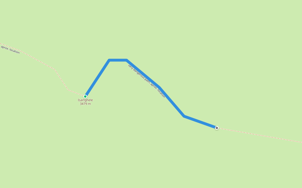 very dangerous path, aprox. location walking route map in Giorgitsminda