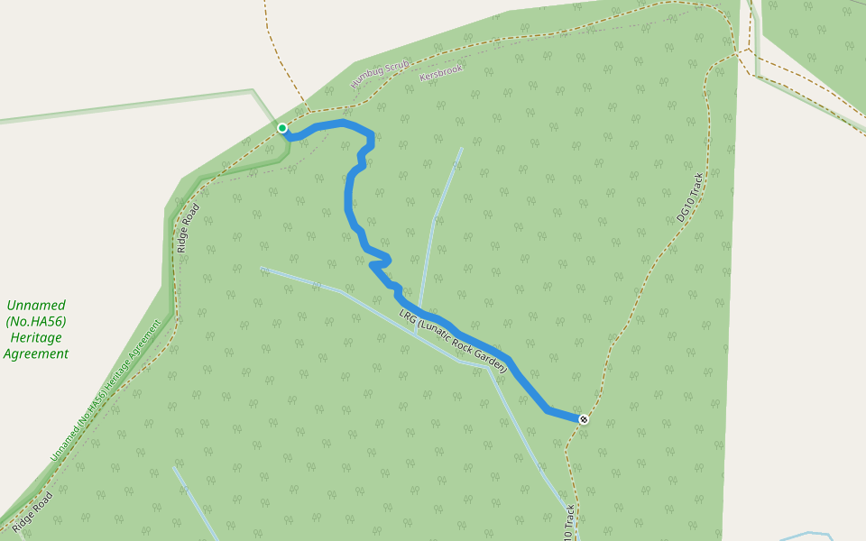 LRG (Lunatic Rock Garden) walking route map in Humbug Scrub