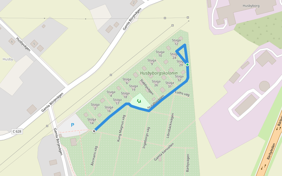 Husabyvägen walking route map in Uppsala