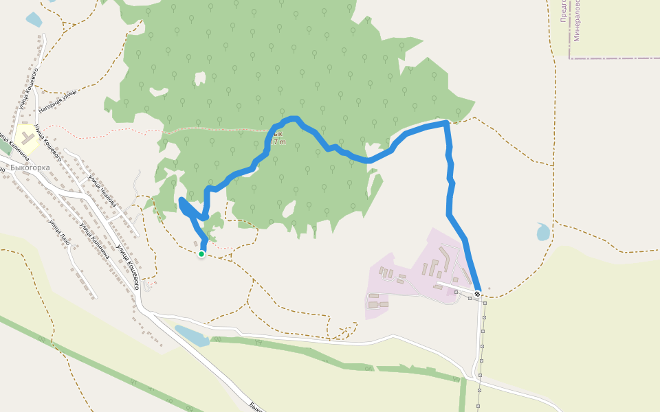 Тропа на гору Бык walking route map in Bykogorka