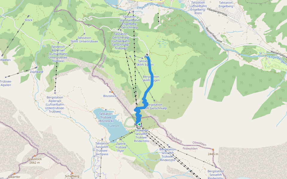 Pfaffenwand (Ritz-Trübsee) walking route map in Engelberg