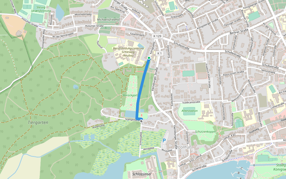 Schleswig-Holstein-Allee walking route map in Schleswig
