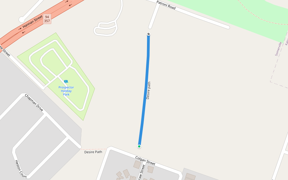 Desire path walking route map in Somerville