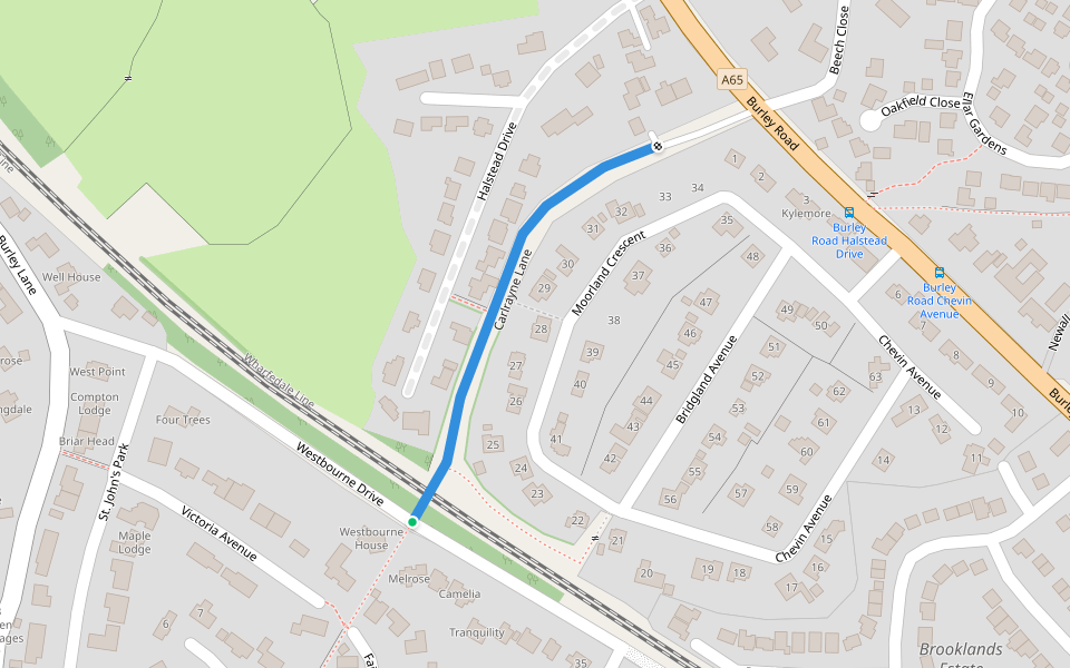 Carlrayne Lane walking route map in Menston
