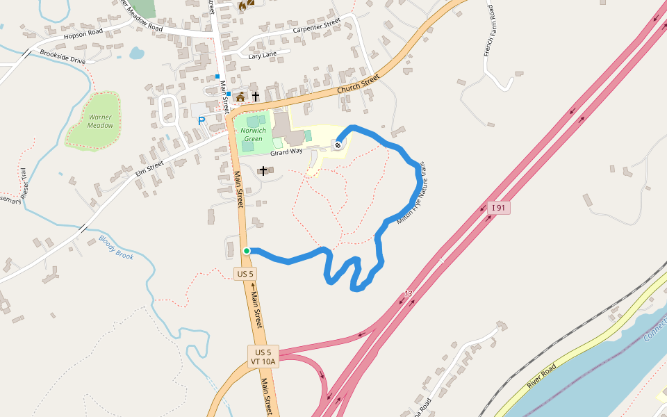 Milton Frye Nature Trails walking route map in Norwich