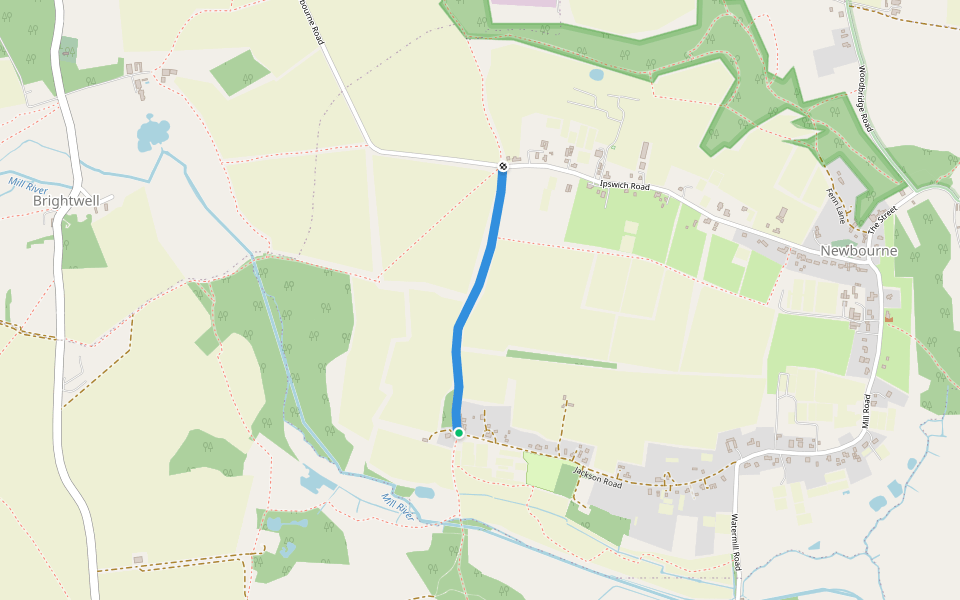 Lower House Lane walking route map in Newbourne