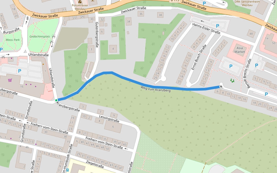 Verbindungsweg Kranzberg walking route map in Werdau