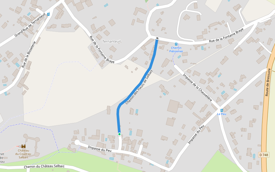 Chemin des Hauts de Salbart walking route map in Échiré